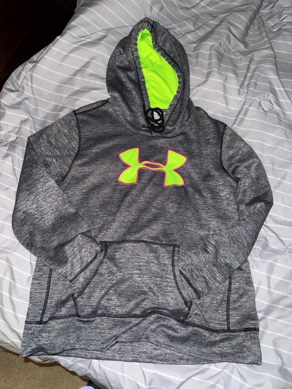 Under Armour Heather Gray Hoodie with Neon Green Logo